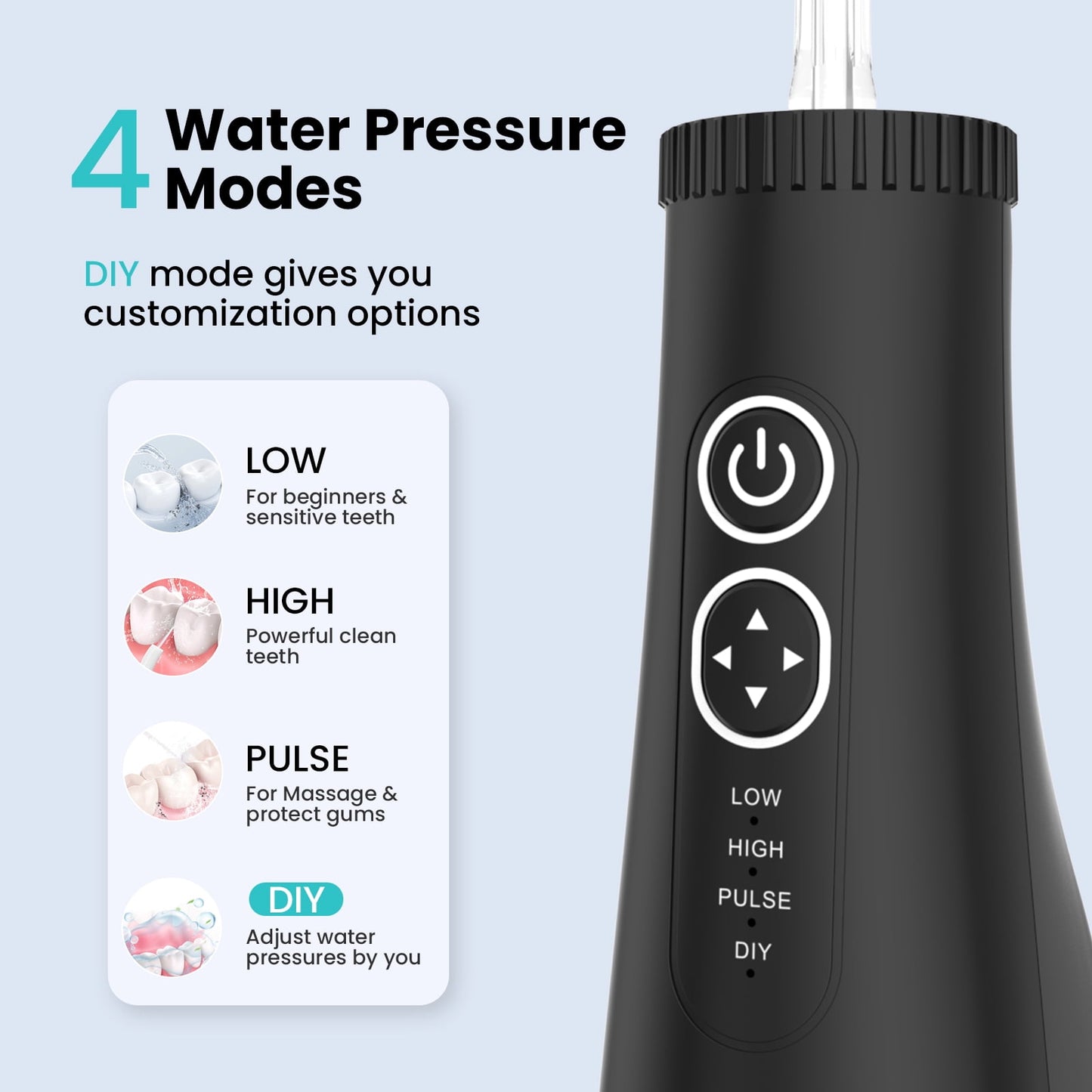 AUOSHI Water Flosser Portable Cordless Oral Irrigator , 4 Modes 5 Tips Rechargeable IPX7 Waterproof Teeth Cleaner for Home and Travel 300ML Black
