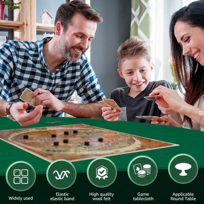 Felt Card Table Game Cover 36.2 Inch Round Tablecloth Poker Table Cover Fit 36-48 Inch Game Table Topper Mat Elastic Card Game Table Protector Foldable Poker Table Cover Protector for Playing Cards