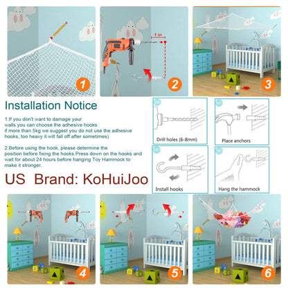 Wekvgz Toy Hammock Stuffed Animals and Toy Storage Hammock Net 70" Wall Sling Corner Extra Large Kids Children Mesh Toy Net Organizer