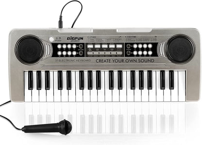 XTeduToys Kids Keyboard Piano, 37 Keys Portable Piano Early Learning Educational Electronic Music Keyboard Instrument Toys for 3 4 5 6 7 8 Year Old Boys and Girls (Silver)
