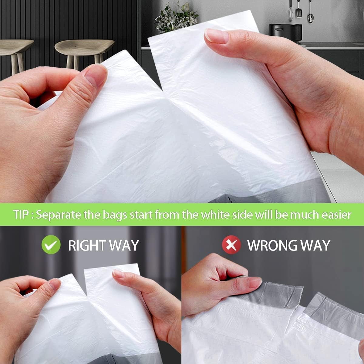 6 Gallon 100pcs Strong Drawstring Trash Bags Garbage Bags by Teivio, Bathroom Trash Can Bin Liners, Plastic Bags for home office kitchen, White