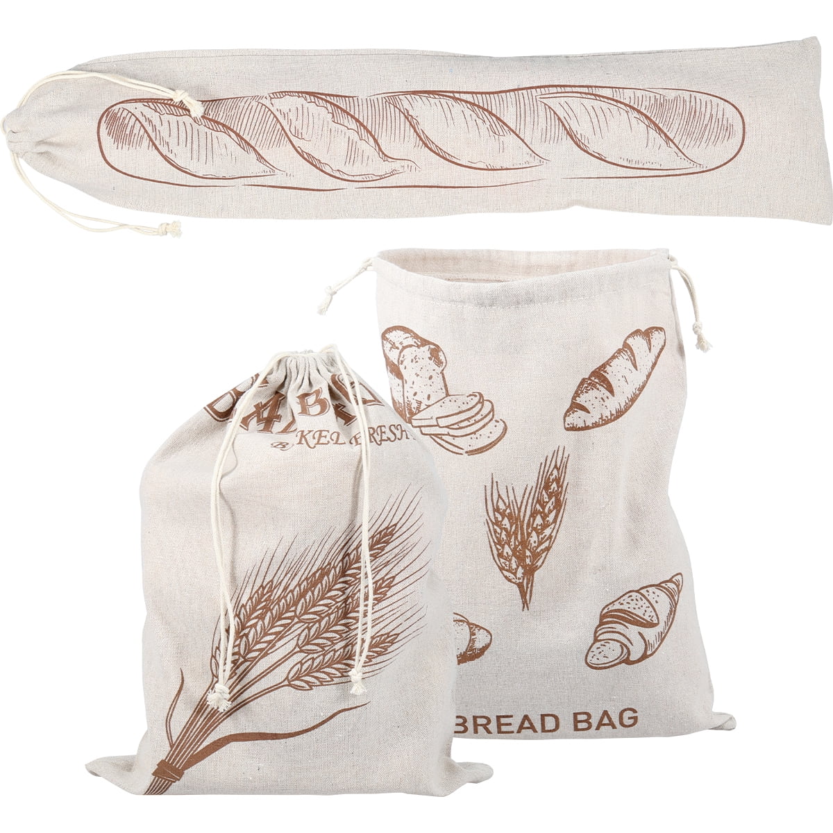 FUYGRCJ 3 Pcs Bread Bags for Homemade Bread Cotton Linen Bread Bags Homemade Bread Storage Bags with Drawstring Unbleached and Reusable Bread Bags for Sourdough Bread Storage