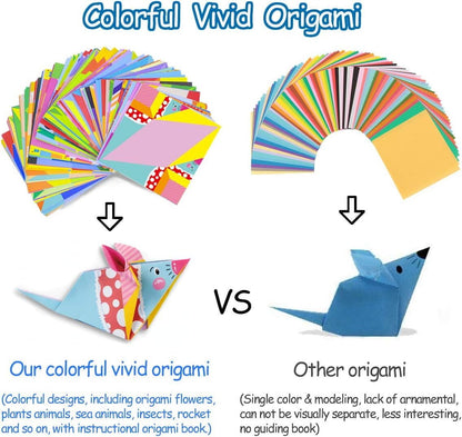 Origami Kit 144 sheets, Origami Paper Kit for Kids 72 Patterns with Craft Guiding Book, Vivid Colorful Folding Papers ,Easy DIY Art and Craft Projects, Kids Christmas Day Children's Day Gift