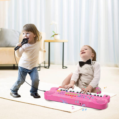 HAOTUTOYS Piano Keyboard for Kids, 32 Keys Portable Piano Early Learning Educational Electronic Music Keyboard Instrument Toys for 3 4 5 6 Year Old Boys and Girls (Pink)
