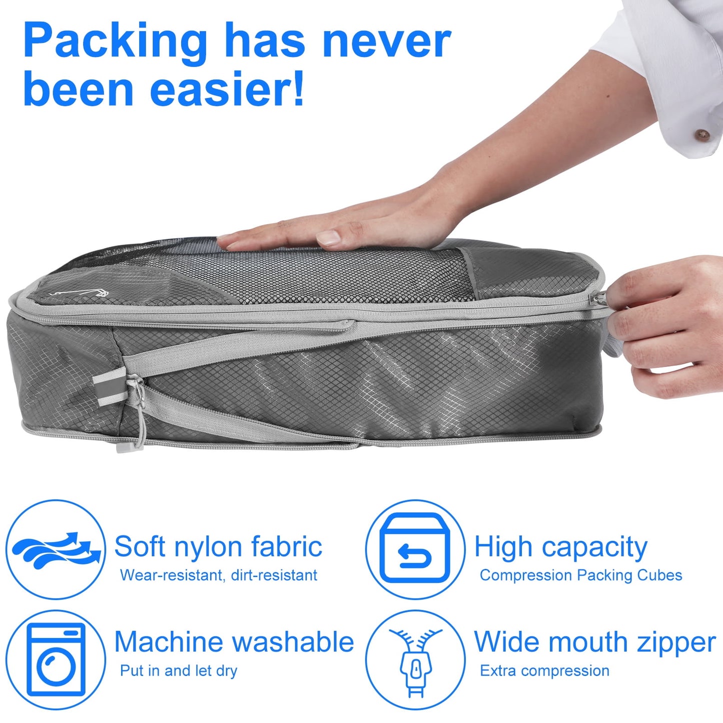 Hvxrjkn 5Pcs Compression Packing Cubes Lightweight Durable Travel Packing Cubes with Storage Bag Nylon Luggage Suitcase Organizer Bags Space Saving Packing Cubes for Travel Suitcase
