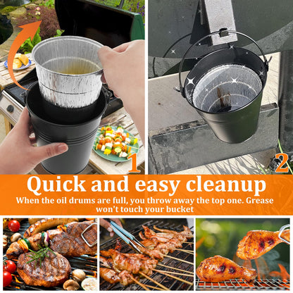 Jetcloudlive Drip Bucket and 15-Pack Disposable Foil Liners for Oklahoma Joe's,Traeger,Pit-Boss,Z Grill,Camp Chef,Grill Grease Bucket Fits Most Offset Smokers