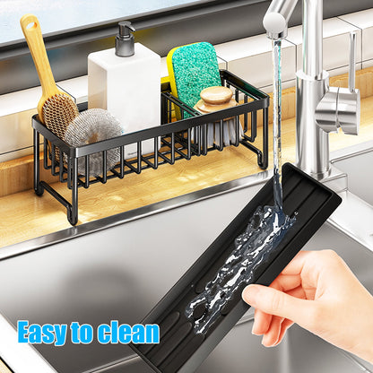 Dznils Kitchen Sink Caddy Organizer Sponge Holder Dish Brush Soap Dispenser Holder for Countertop