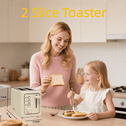 VAVSEA 2 Slice Toaster, 1000W Retro Wide Slot Toaster with 6 Shade Settings & LED Light for Bagels, Waffles, Toast, Bread, Removable Crumb Tray, Breakfast Helper, Beige