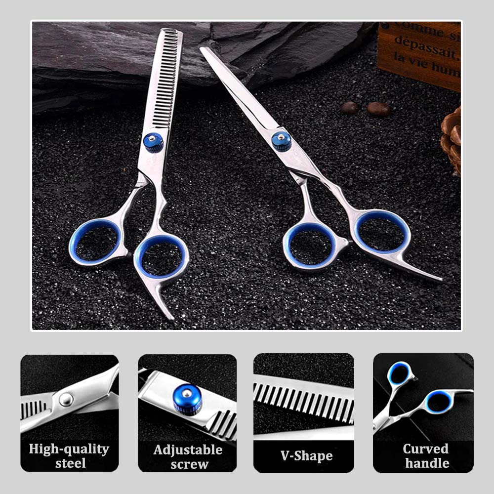 Wekvgz Hair Cutting Scissor Professional, 12 Pcs Stainless Steel Barber Kit Hairdresser Scissors Set Salon Home Shear Kit with Barber Hair Razor Comb Clips for Men Women Pet