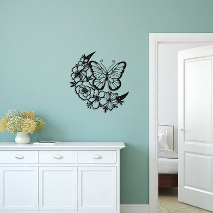 Wekvgz Metal Butterfly Wall Art Flower Wing Metal Wall Décor Modern Floral Butterfly Metal Sculpture Rust-Proof Butterfly Flower Silhouette Decoration for Room Kitchen Office Decor