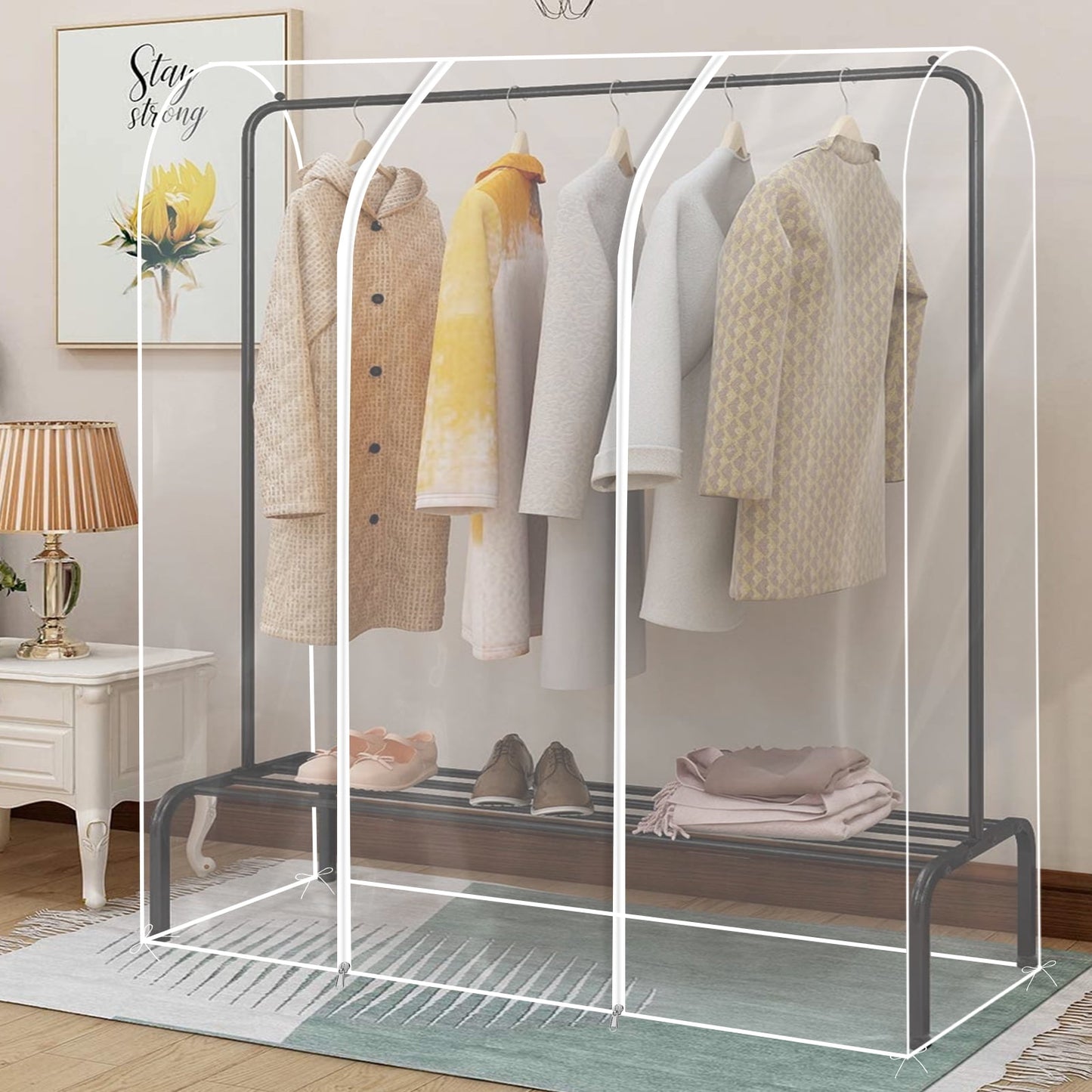 Txkrhwa Garment Rack Cover Clear Clothing Rack Cover with Zipper Reusable Clothes Rail Cover Waterproof PEVA Clothes Rack Cover Large Garment Rack Dust Cover Easy to Use