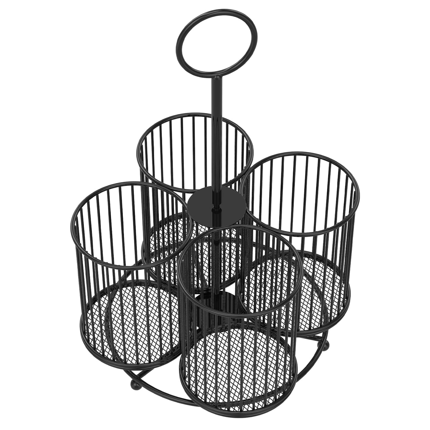 Txkrhwa 360° Rotating Utensil Caddy, 4 Compartment Metal Utensil Organizer, Kitchen Utensil Caddy, Multifunctional Cutlery Storage Holder, Flatware Organizer with Handle for Home Party