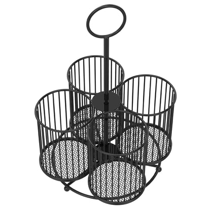 Txkrhwa 360° Rotating Utensil Caddy, 4 Compartment Metal Utensil Organizer, Kitchen Utensil Caddy, Multifunctional Cutlery Storage Holder, Flatware Organizer with Handle for Home Party