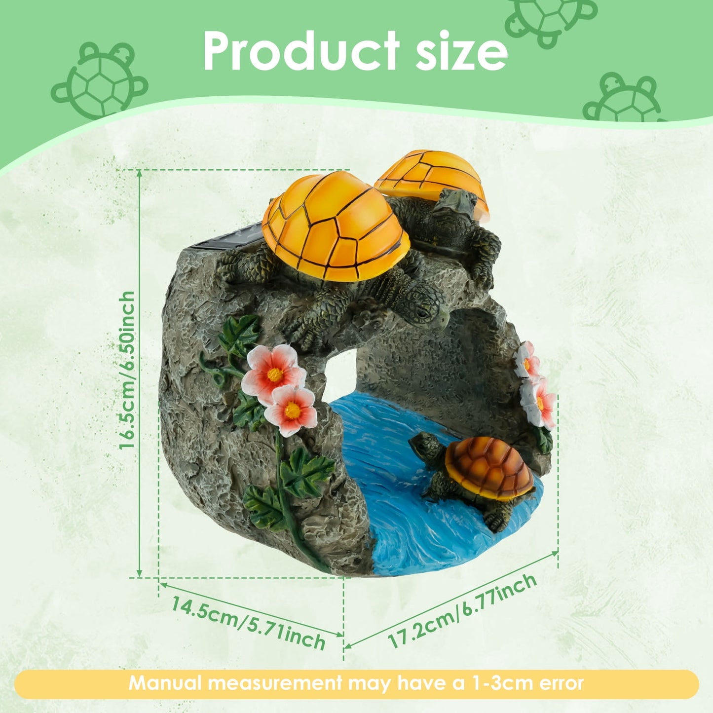 Turtle Gutter Downspout Extension Decoration Resin Solar Downspout Extension Statue Weatherproof Decorative Gutter Downspout Splash Block with Light for Garden Yard Patio