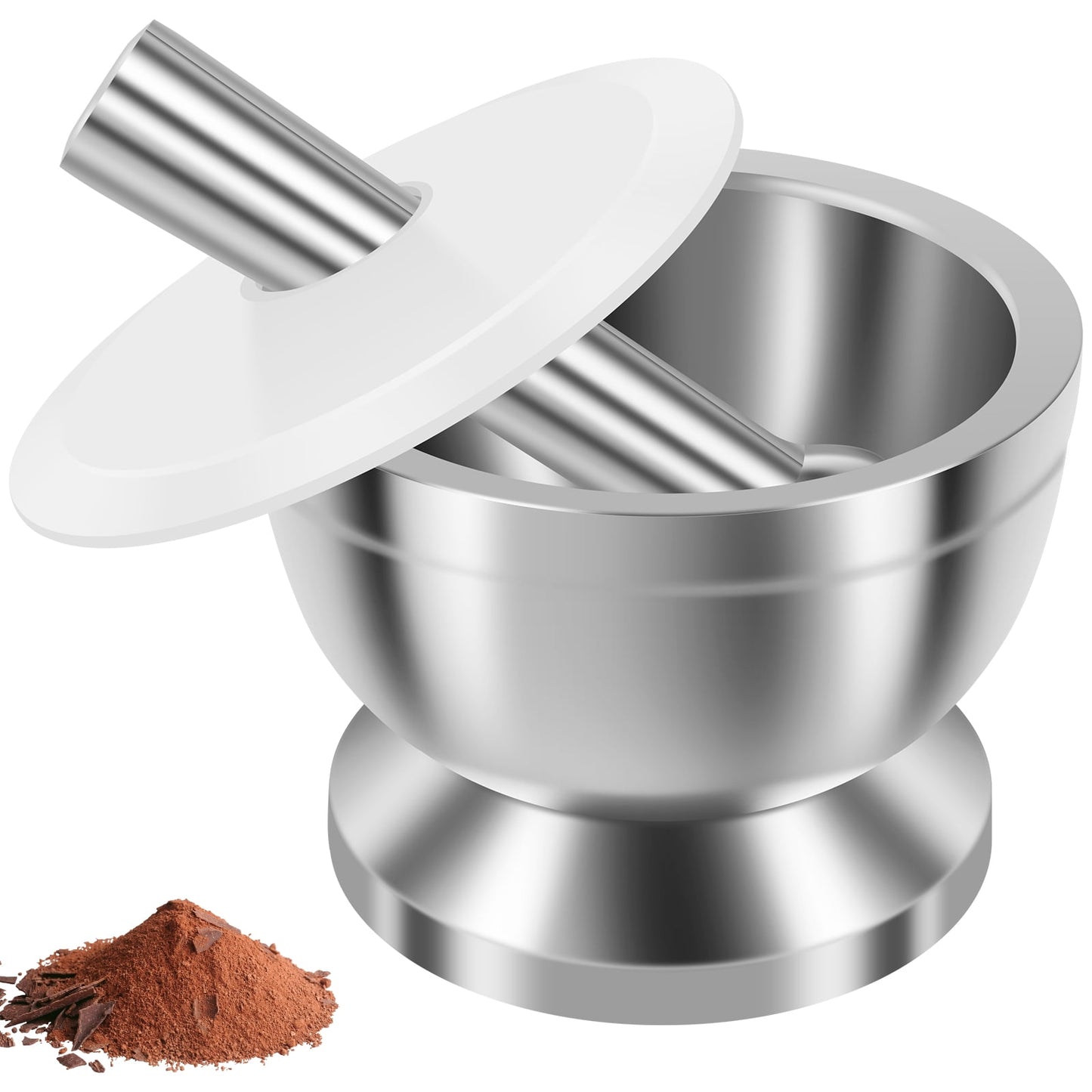 Ihvewuo Stainless Steel Mortar and Pestle Set Efficient Spice Crusher with Silicone Lid and Anti Slip Base Rustproof Pill Crusher Multifunctional Kitchen Manual Masher for Grinding Herbs Seasonings