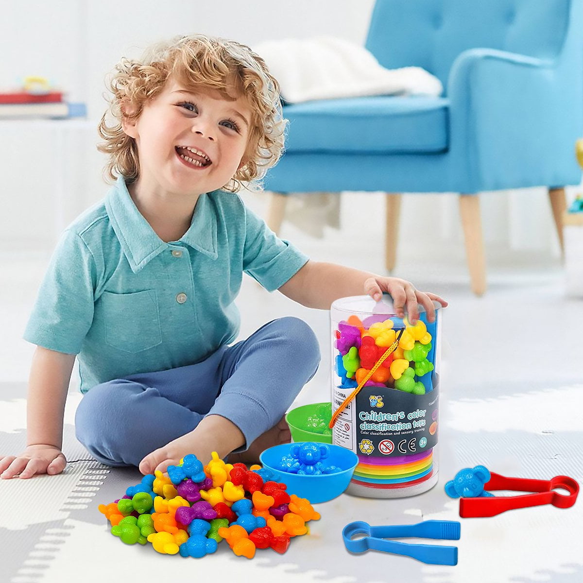 Qenwkxz 56pcs Educational Toys for Toddlers Age 12 months 1 2 3 4 Years Old Girls Boys,indoor Baby Learning Toys Counting Bears with Matching Sorting Cups,birthday Gift Classification toys