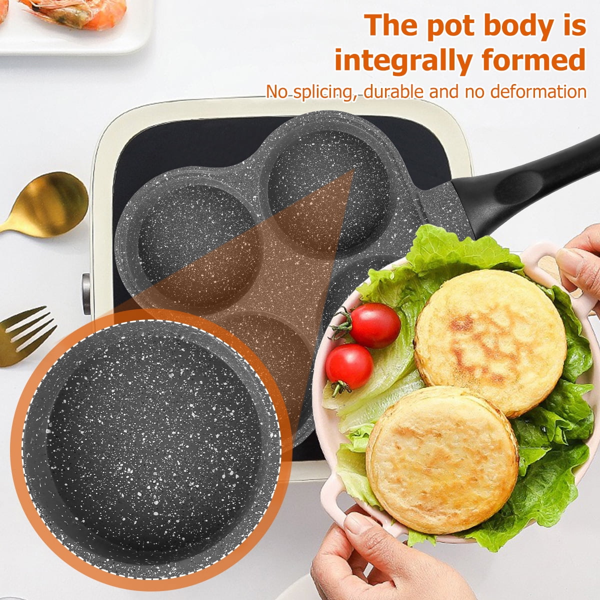 Hvxrjkn Pancake Pan Non-Stick Fried Egg Pan 4 Holes Frying Pan Pancakes Maker with Handle Crepe Pan for Breakfast Eggs Kitchen Utensils Burger Eye Pan for Gas Stove Electric Ceramic Cooker (Black)