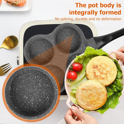 Hvxrjkn Pancake Pan Non-Stick Fried Egg Pan 4 Holes Frying Pan Pancakes Maker with Handle Crepe Pan for Breakfast Eggs Kitchen Utensils Burger Eye Pan for Gas Stove Electric Ceramic Cooker (Black)