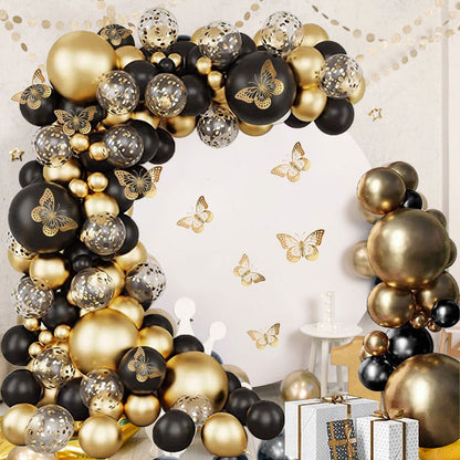 Wekvgz 136pcs Black and Gold Balloons Garland Arch Kit, 5 10 12 18 Inch Metallic Gold Black Latex Confetti Balloons for Birthday Bachelorette Graduation Party Decoration