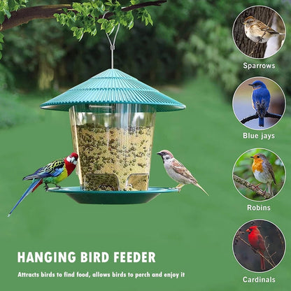 Lzvxtym Bird Feeder,Bird Feeding Station Hanging Transparent Large Capacity Bird Feeder with Roof for Wild Birds Hanging in the Garden and Balcony