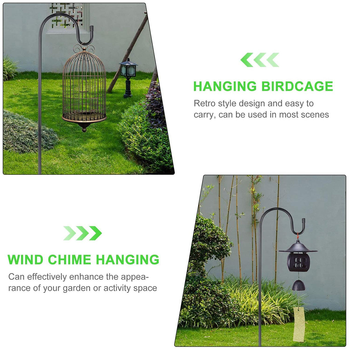 OKYMOTOR 2 Pack Shepherd Crook Hooks Rust-Resistant Metal Shepherd Curled Hook Adjustable Shepherds Garden Outdoor Hanging Plants Hook for Bird Feeder Light Solar Christmas Lights Lanterns