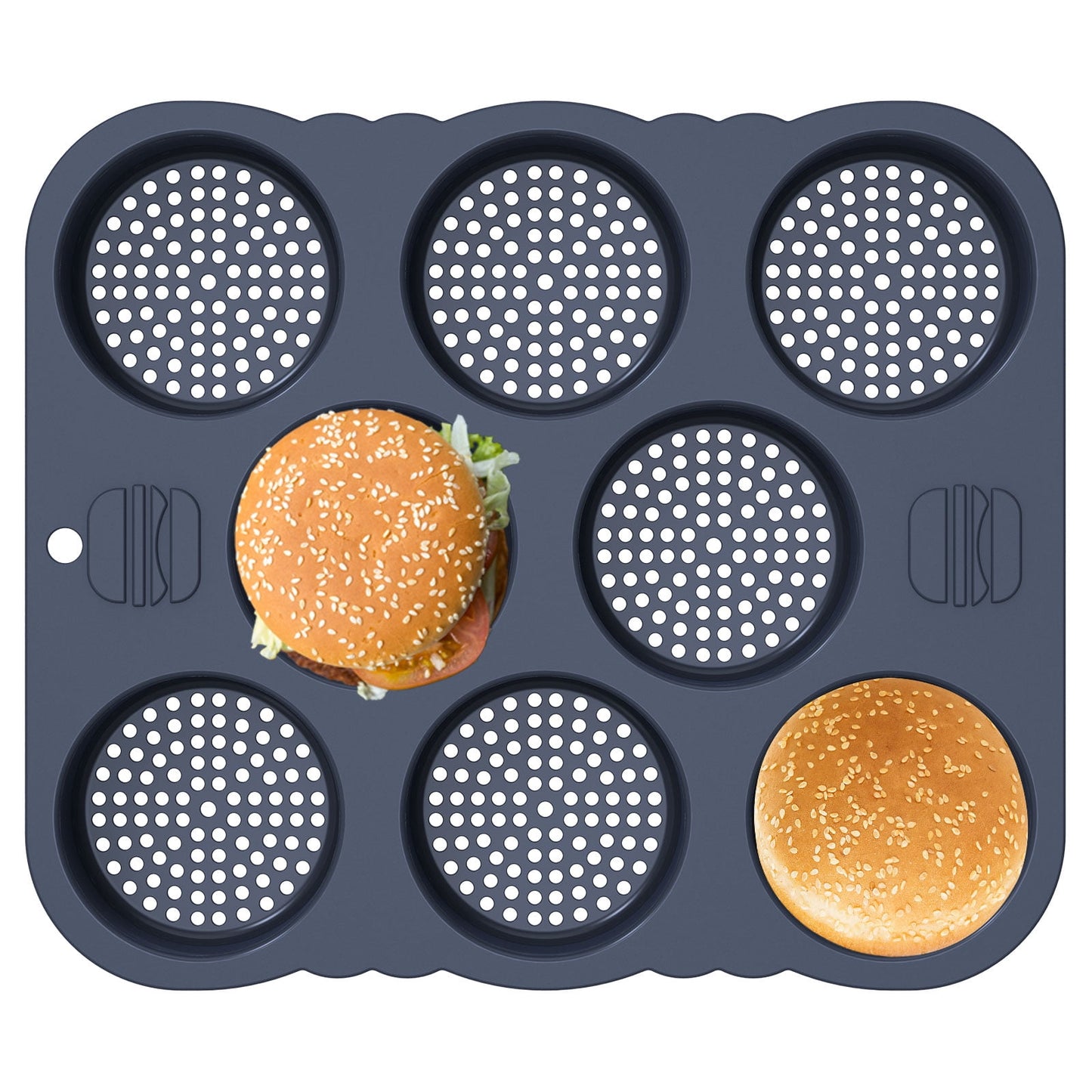 Ihvewuo Hamburger Bun Pan 8/12 Cavity Reusable Non Stick Hamburger Bun Molds Silicone Hamburger Bread Pan Easy to Release Baking Pan Dishwasher Safe for Homemade Hamburger Buns