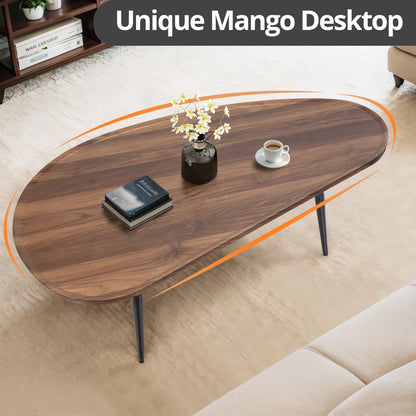 Small Mango Coffee Table, Oval Side End Table with Mango-Shaped DeskTop, Modern Minimalist Center Table Sofa Table, Low Floor Table for Small Spaces, Walnut