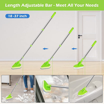 Ihvewuo 3-in-1 Scrub Cleaning Brush with Long Handle Shower Cleaning deck Brush Tub Tile Scrubber Brush Extendable Multifunctional 180° Rotatable Triangle Cleaning Mop for Bathroom Bathtub