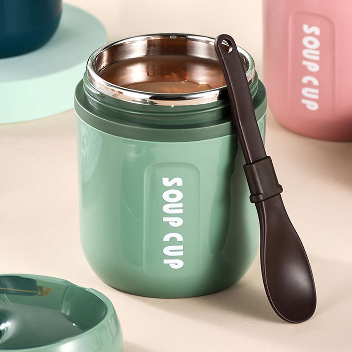 Vacuum-Insulated Food Jar with Spoon,16.2 Oz Food Thermos Hot Food Flasks Vacuum Insulated Lunch Thermos Leakproof Food Jar Portable Thermal Soup Bowl for Lunch Soup Kids School Travel Hot & Cold