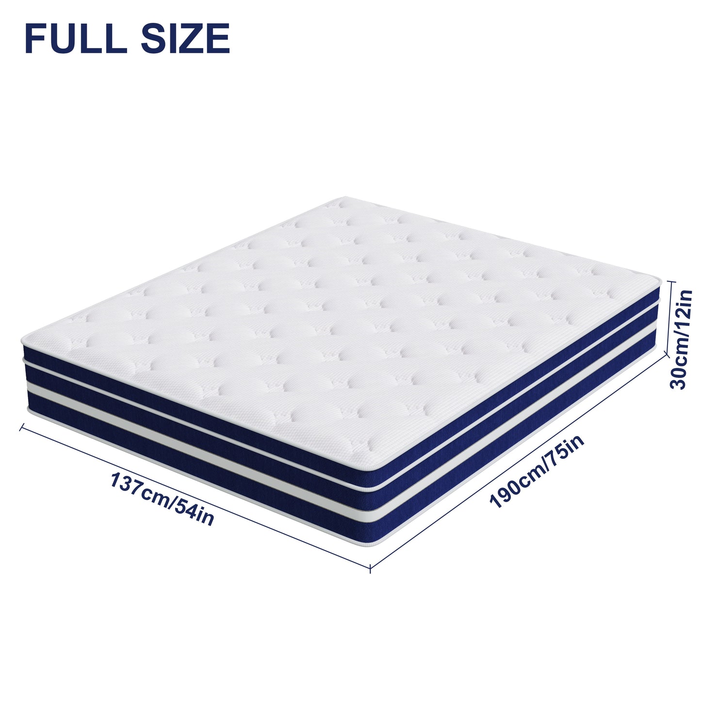Vantovis Full Size Mattress in a Box,12 inch Hybrid of Memory Foam and Spring ,Medium Comfort Adult