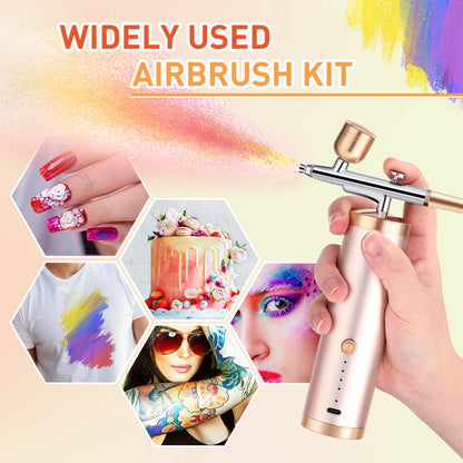 Upgraded Airbrush Kit with Air Compressor - 30PSI Rechargeable Cordless Handheld Airbrush Gun Air Brush Set with 0.3mm Nozzle and Cleaning Brush Set for Nail Art, Makeup, Tattoo, Painting, Cake Decor