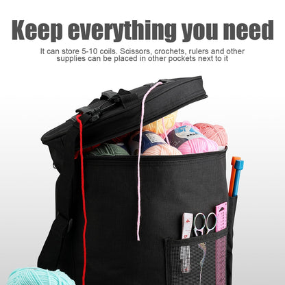 Large Capacity Yarn Storage Bag with Multi-Pockets Barrel-Shaped Knitting Storage Bag Portable Yarn Knitting Organizer Bag with Hnadle Strap Home Travel Use for Hooks Needles Yarn Skeins
