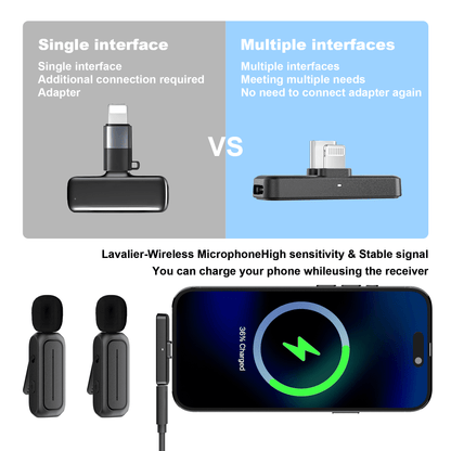 FVLOENG Mini Microphone,Professional Wireless Lavalier Lapel Microphone Android iPhone iPad , Charging Case with Adapter Included Noise Reduction Plug , Podcast Microphone for Interview Video Vlog