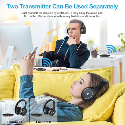Wireless Headphones for TV Wired Over Ear Headphones Stereo Headset with 2.4GHz RF Transmitter Optical RCA AUX FM Radio 100ft Wireless Range Head Phones (Black)