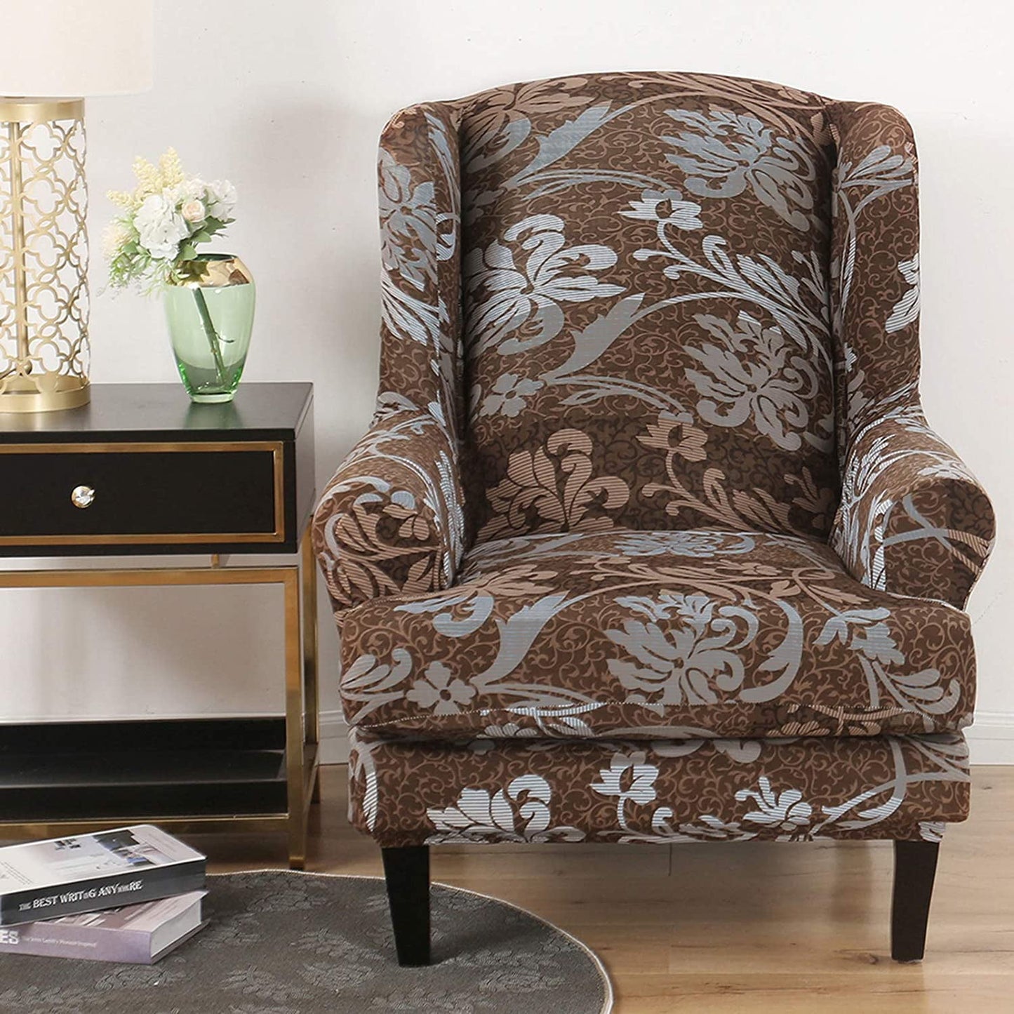 Willstar 2 Piece Wingback Armchair Chair Slipcovers Stretch Jacquard Wing Chair Cover Spandex Fabric WingChair Covers Removable Wing Back Sofa Chair Furniture Protector Couch