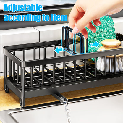 Dznils Kitchen Sink Caddy Organizer Sponge Holder Dish Brush Soap Dispenser Holder for Countertop