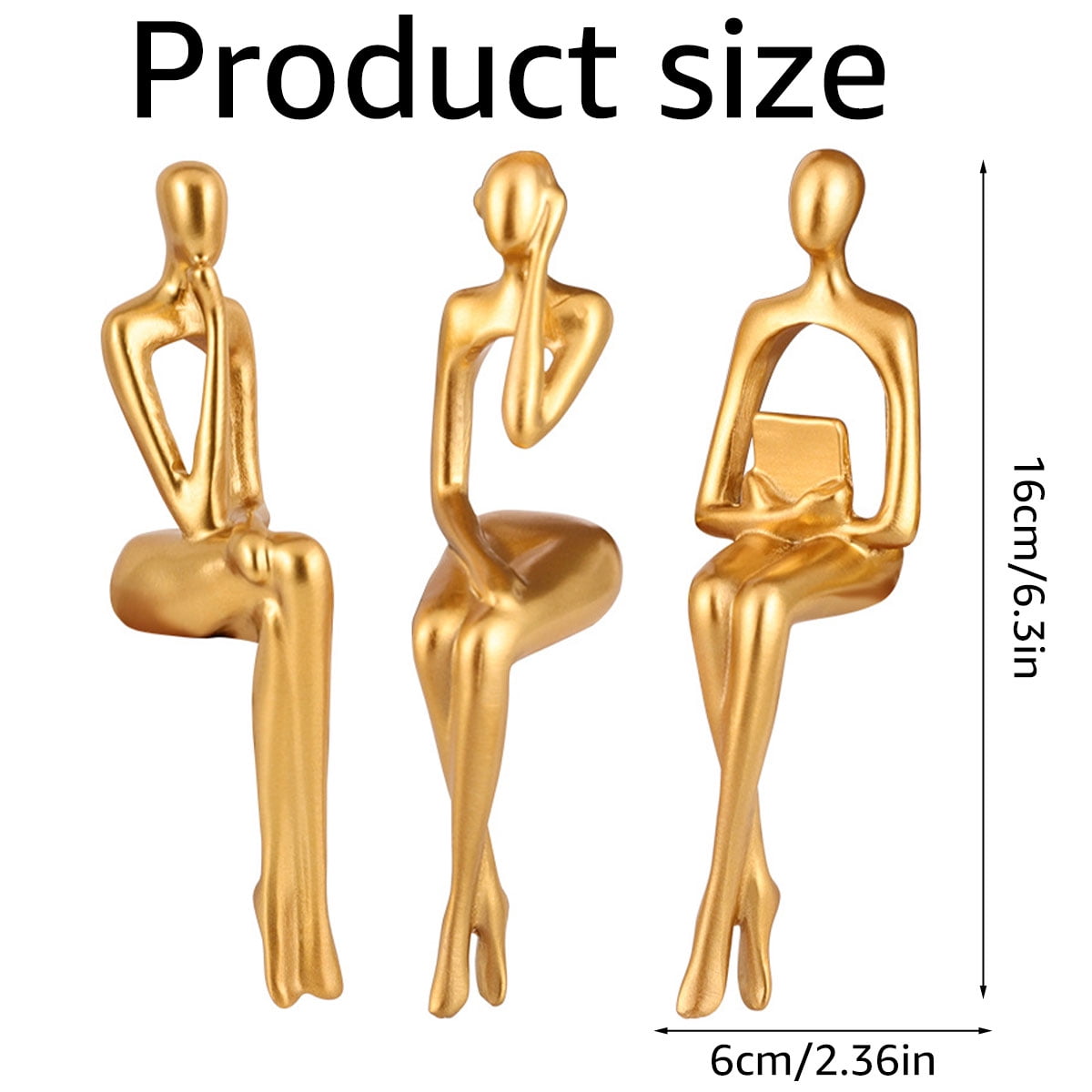 Hvxrjkn 3Pcs Thinker Statue Gold Decor Abstract Art Gold Figurines Golden Resin Bookshelf Decor Collectible Decorative Sculpture for Home Office Living Room Table Desktop Decor