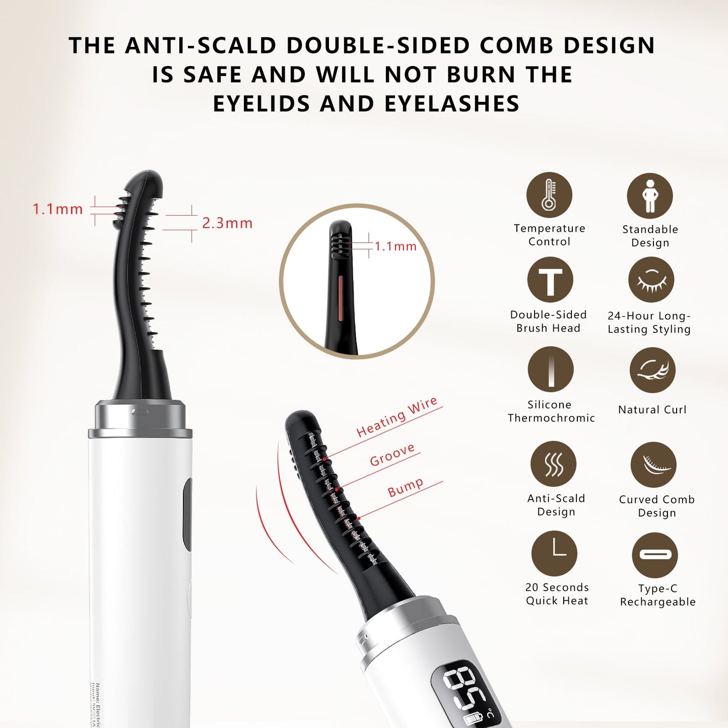 ANLAN Heated Eyelash Curlers, Rechargeable Electric Eyelash Curler with 3 Heating Modes Long Lasting Heated Lash Curler Natural Curling