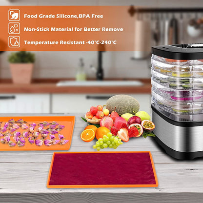4pcs Silicone Dehydrator Mats with Edge Non-stick Dehydrator Sheets Multifunctional Dehydrator Trays with Silicone Scraper Dishwasher Safe for Making Fruit Leather Vegetables Herbs
