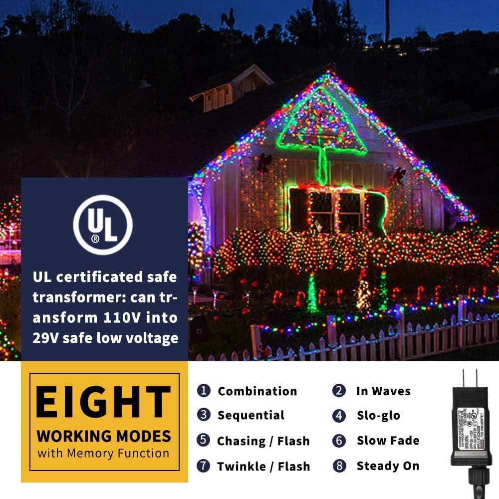 Zizin 66ft 200 LED Star Christmas String Lights 8 Modes for Outdoor Indoor Xmas Party Multicolor
