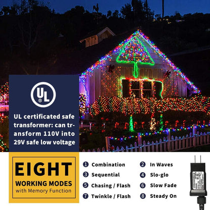 Zizin 66ft 200 LED Star Christmas String Lights 8 Modes for Outdoor Indoor Xmas Party Multicolor
