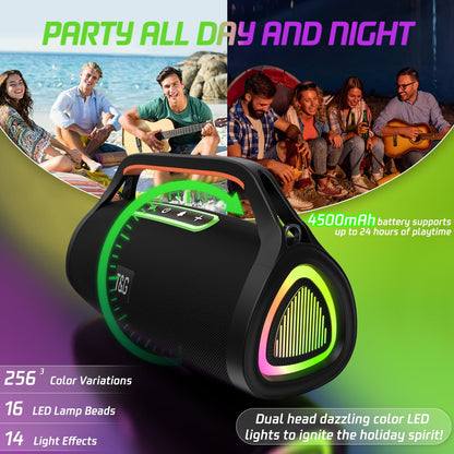 Ikristin Portable Wireless Bluetooth Speaker with 40W Loud Stereo Sound, IPX7 Waterproof Outdoor Party Speaker with RGB Light for Beach Pool/Home/Party/Travel