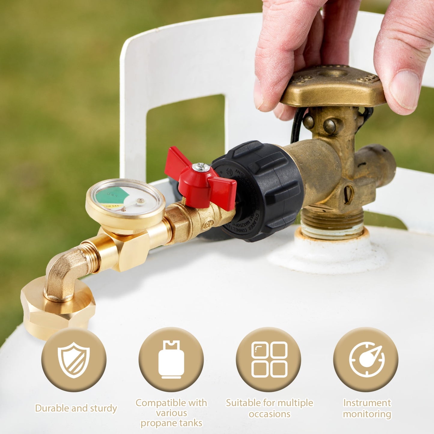 Propane Refill Adapter with Valve and Gauge,Fill 1 Pound Bottles from 20lb Tank,Fits QCC1 / Type1 Propane Tank and 1 lb Throwaway Disposable Cylinder Propane Bottle Connector