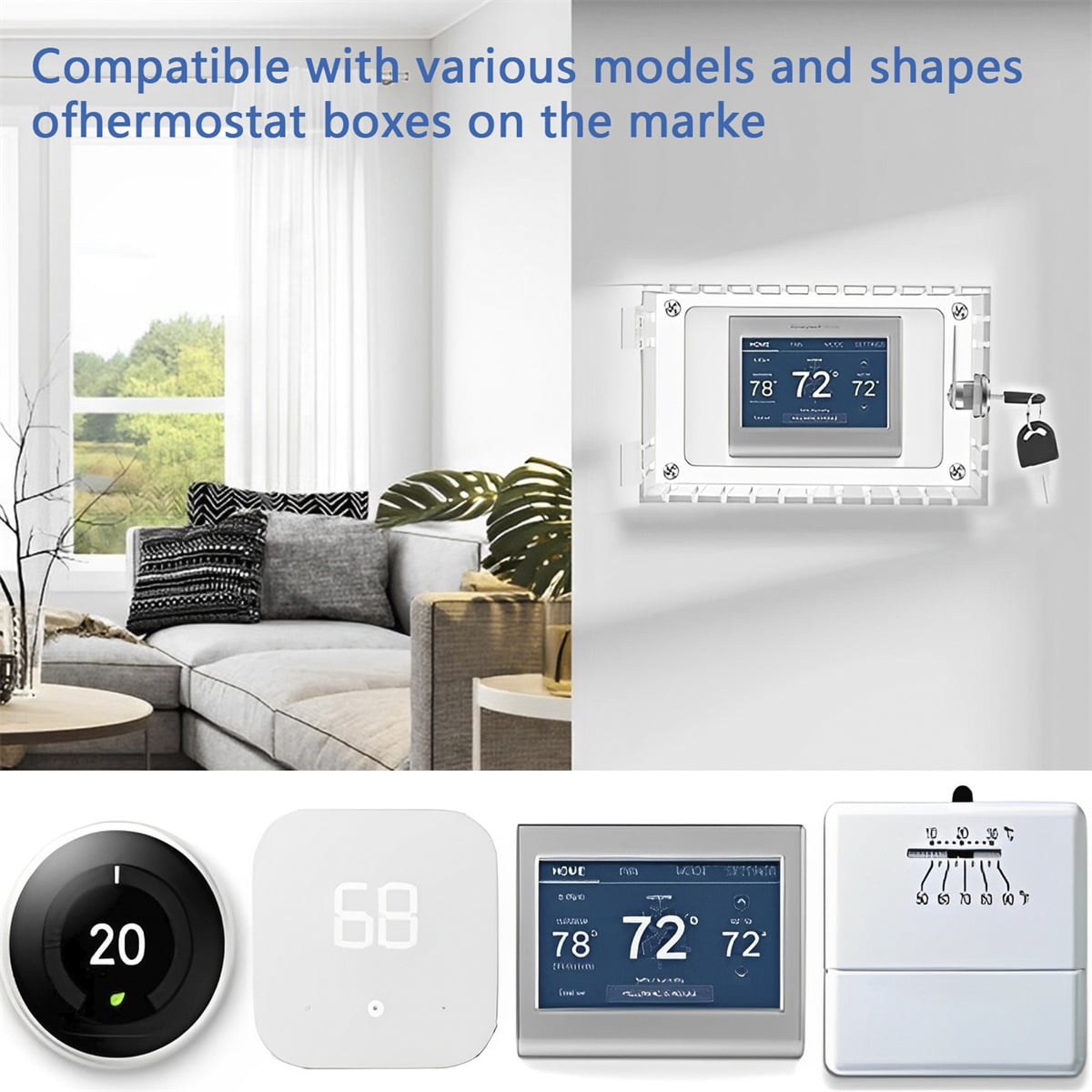 Xiyztok Thermostat Cover,Thermostat Lock Box with 2 Keys Transparent Thermostat Protective Cover Acrylic Thermostat Guard Box Wall Mounted Large Thermostat Cover for Most Thermostats