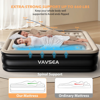 VAVSEA Queen Cordless Air Mattress, 18" Blow up Mattresses with Built in Pump for Camping, Travel, Guests, 660lb Max