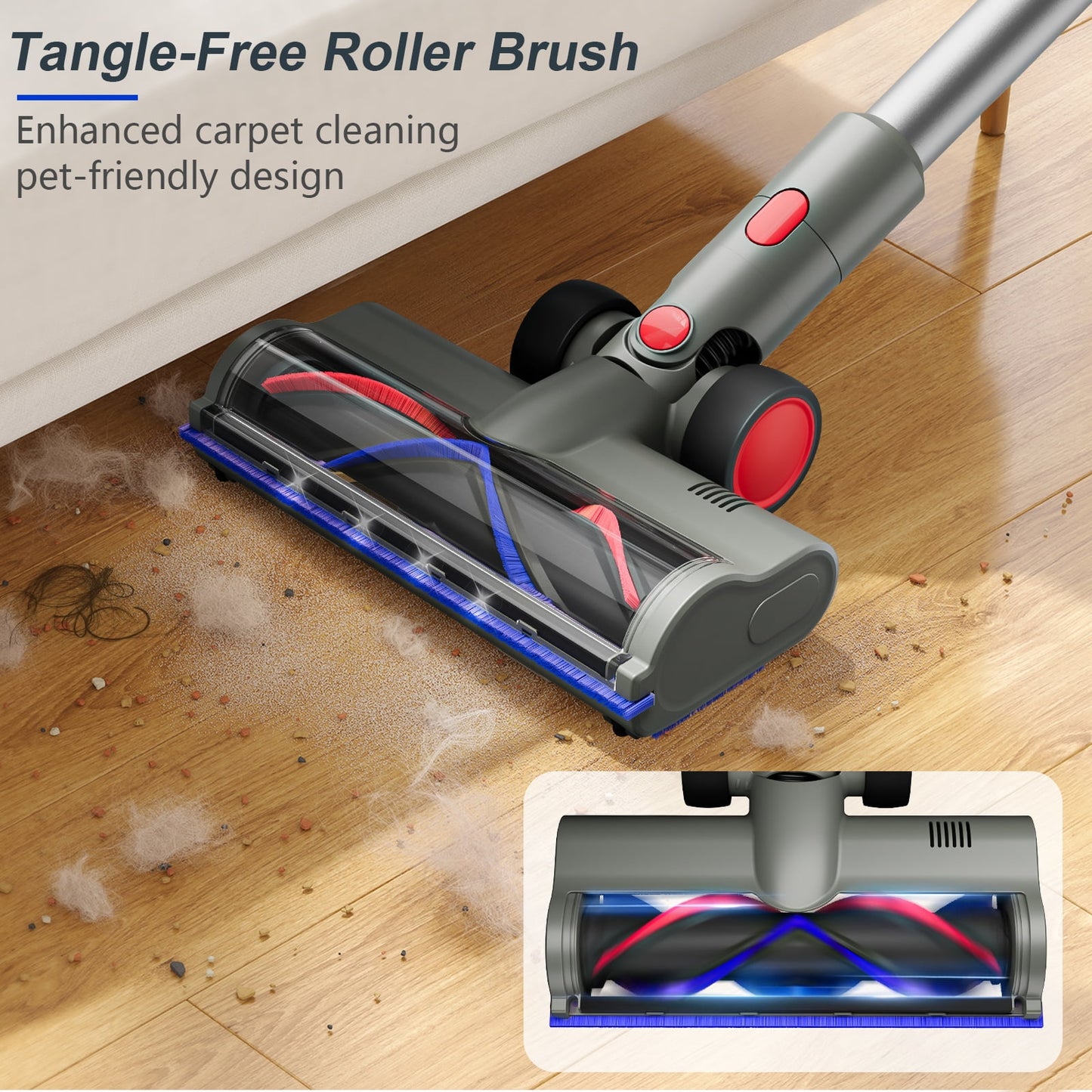 VAVSEA Cordless Stick Vacuum Cleaner with Double Dust Cup, Powerful Suction Lightweight Vacuum Cleaner with 450W Brushless Motor for Home Hard Floor Carpet Pet Hair, New