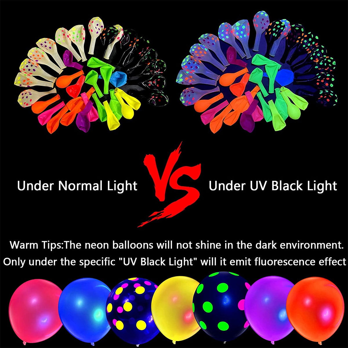 Toorise 90Pc Polka Dot Fluorescent Balloons 12 UV Neon Balloons Glow In the Dark for Birthday, Wedding, Neon Party, Decorations Supplies