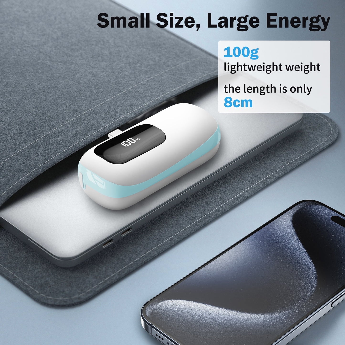 VILINICE Portable Charger Power Bank Type-C, 5000mAh Battery Pack Charing Bank for Android Samsung,Pixel,iPhone16/15 Series,Blue