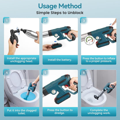 JMDLWZ Electric Toilet Plunger Clog Remover: 1 Batteries Air Plunger, Heavy Duty Plungers for Plumber, Homeowner, High Pressure Power Unclogger for Clogged Toilet, Drain, Sink, Bathroom, BLUE