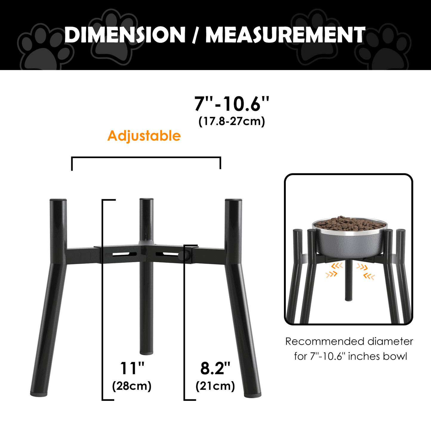 Raised Dog Bowl Stand for Large Dogs 11" Height Adjustable Width 7-10.6" Single Tall Elevated Dog Bowls Stand, Food & Water Feeder Bowl Holder for Large Breeds(Bowl Not Included)
